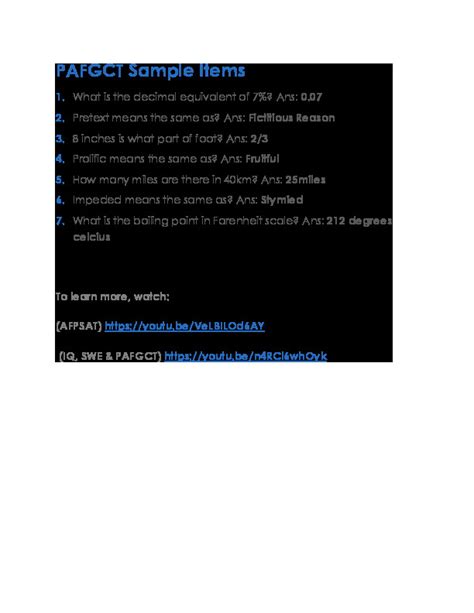 pafgct passing score|PAFGCT sample items Flashcards .